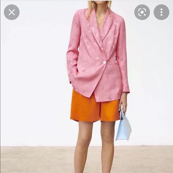 Maje Vala Jacquard Pink Blazer Bird Print Button Size S - Picture 4 of 13